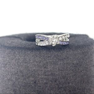 Purple and Silver Gem Stone Bow Ring - Size 8